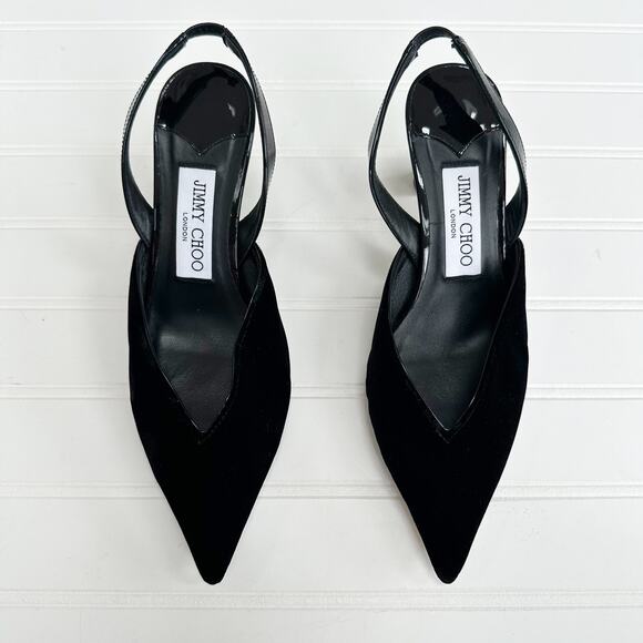 Jimmy Choo Maryanne Velvet Slingback Pumps Pointed Toe Patent Leather 36 - Picture 3 of 15